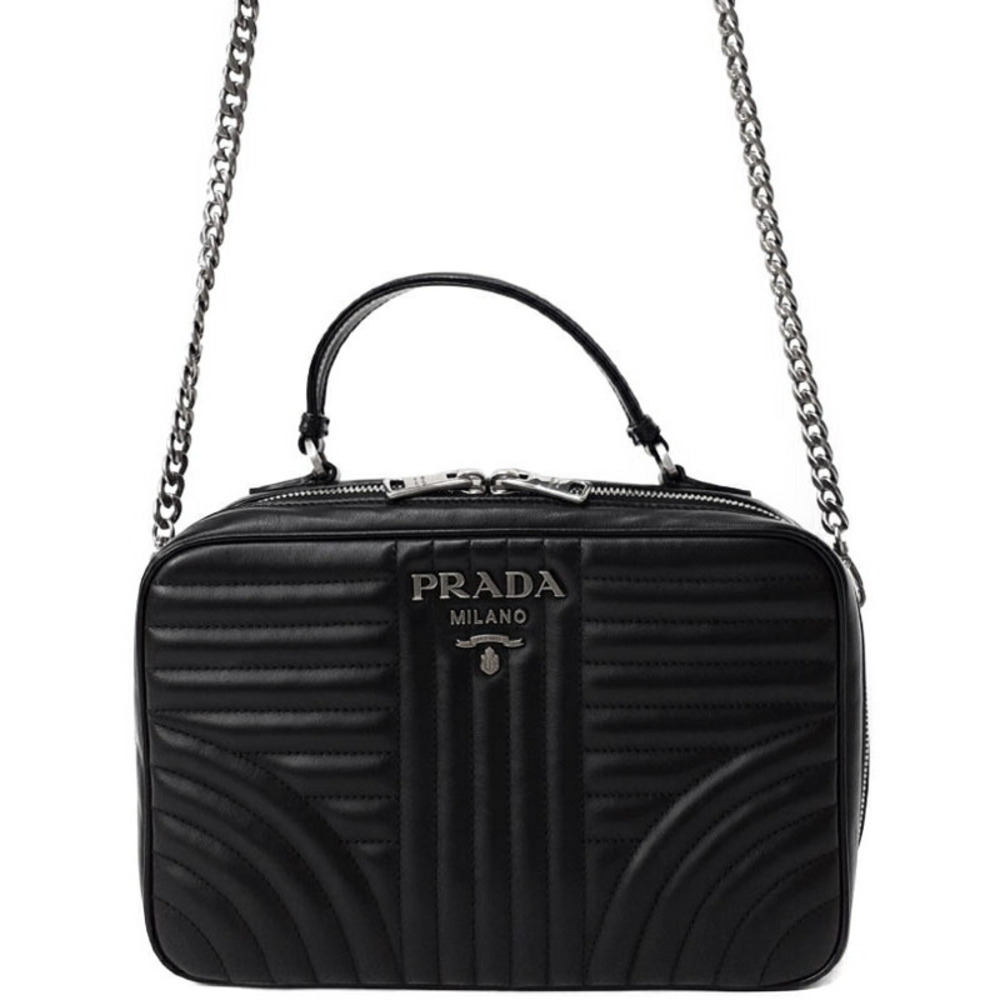 Prada Diagramme Soft Calfskin Shoulder Bag black